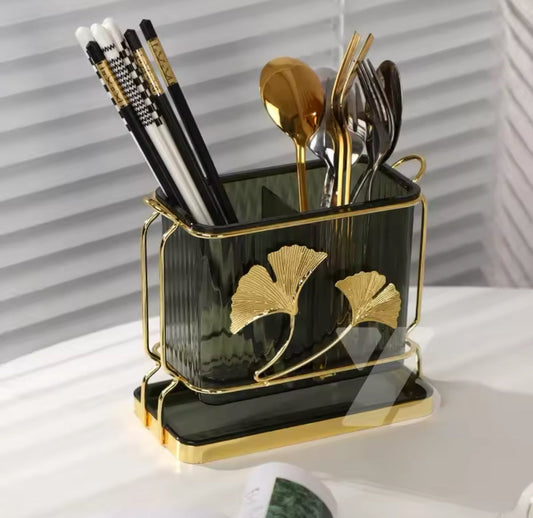 Acrylic Gold Design Cutlery Holder
