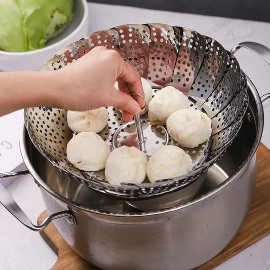 Folding stainless steel steaming tray