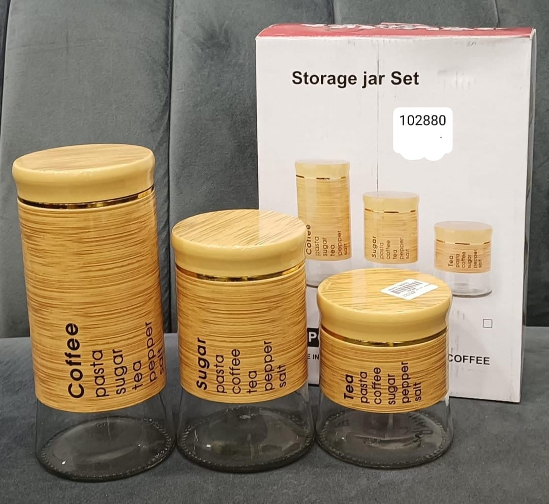 3PCs Airtight Glass Storage Jar Set with Wooden Lid
