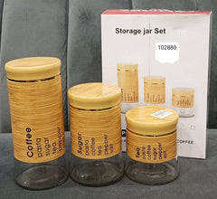 3PCs Airtight Glass Storage Jar Set with Wooden Lid