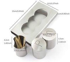 Stainless Steel Salt And Pepper With Stand and Toothpicks Holder