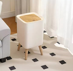 Dustbin With White Body And Wooden Lid(Square Shape)