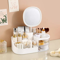 Desktop Cosmetics Storage Box With LED Mirror