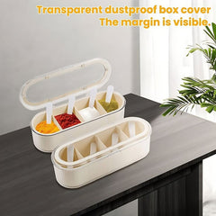 4 Compartments Spice Box With Spoons And Transparent Lid