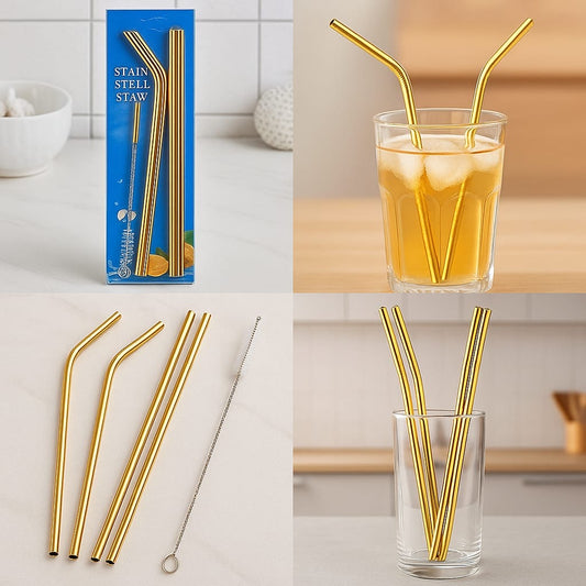 Gold Stainless Steel Reusable Straws (Pack of 5)