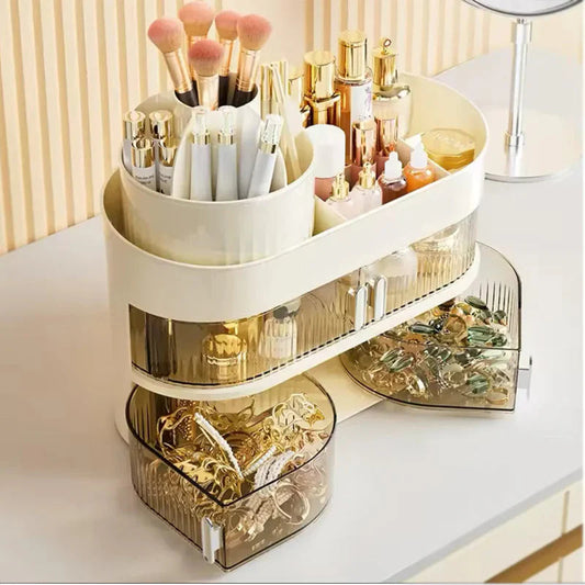 3-Layer Cosmetic Storage Organizer with Drawer — Multi-Compartment Makeup & Toiletry Storage Box