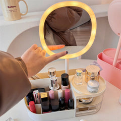 Desktop Cosmetics Storage Box With LED Mirror