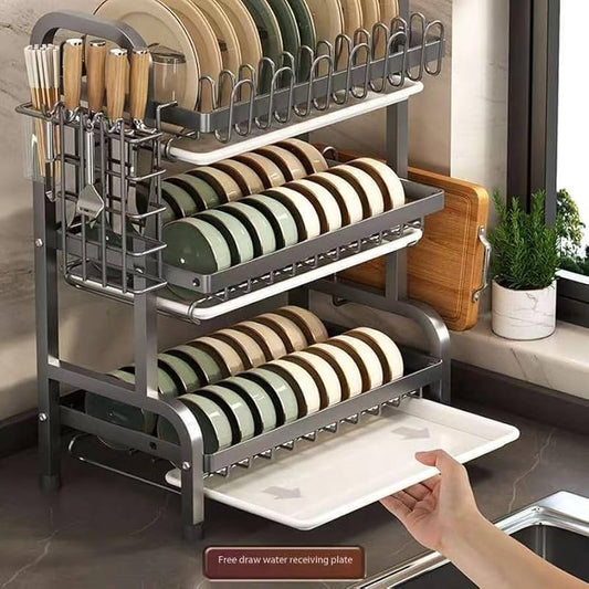 Double Layer Metal Kitchen Dish Storage Rack (Imported)