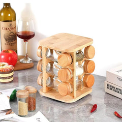 16 Pcs Rotating Wooden Spice Jar Set