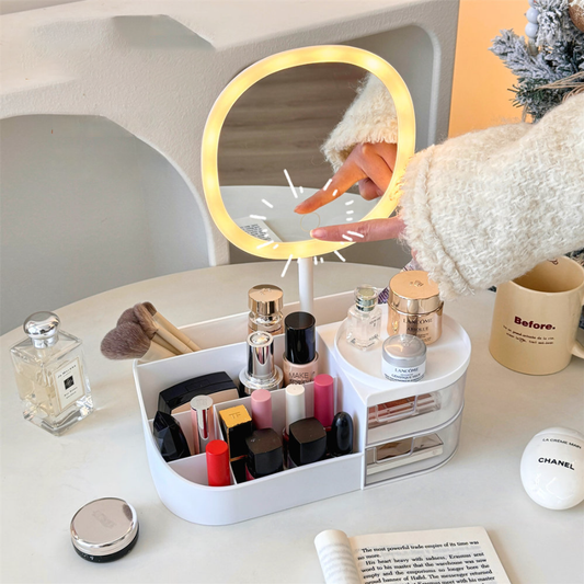 Desktop Cosmetics Storage Box With LED Mirror