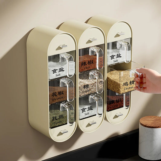 Wall-Mounted Drawer 3 Tier Seasoning Box