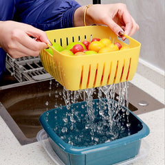 Double Layer Drain Basket with Lid – 2-in-1 Fruit & Vegetable Colander Set