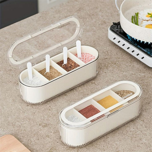 4 Compartments Spice Box With Spoons And Transparent Lid