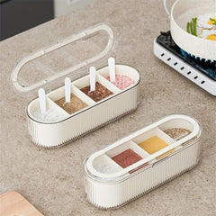 4 Compartments Spice Box With Spoons And Transparent Lid