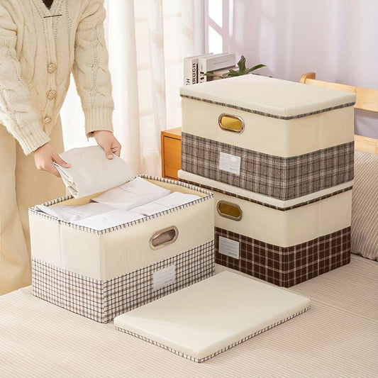 Space-Saving Fabric Storage Basket With Lid (Large Size)