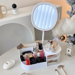 Desktop Cosmetics Storage Box With LED Mirror