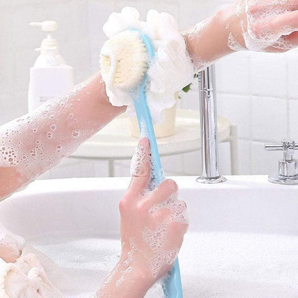 2-in-1 Long Handle Bath Brush & Back Scrubber – Dual-Sided Shower Exfoliator