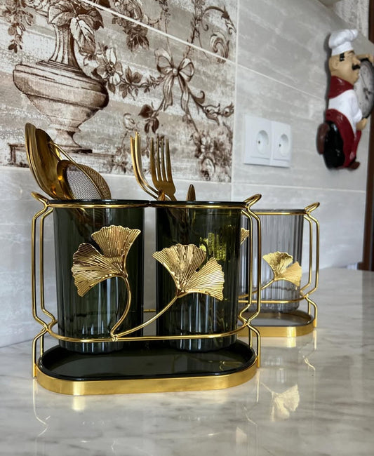 Acrylic Gold Design Cutlery Holder