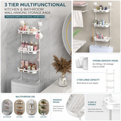 3 Layer Multipurpose Bathroom Rack - No Drilling Adhesive Storage Solution