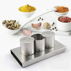 Stainless Steel Salt And Pepper With Stand and Toothpicks Holder
