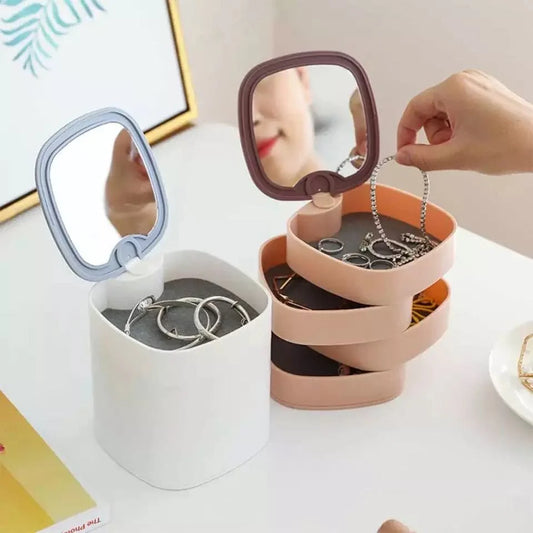 360° Rotatable Jewelry Organizer Box with Mirror (4 Layer)