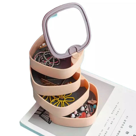 360° Rotatable Jewelry Organizer Box with Mirror (4 Layer)