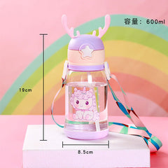 Cartoon Design Water Bottle With Straw