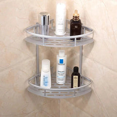 2-Layer Aluminum Corner Bathroom Shelf | Wall-Mounted Shower Caddy Organizer