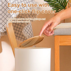 Dustbin With White Body And Wooden Lid (Round Shape)