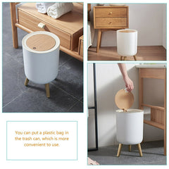 Dustbin With White Body And Wooden Lid (Round Shape)