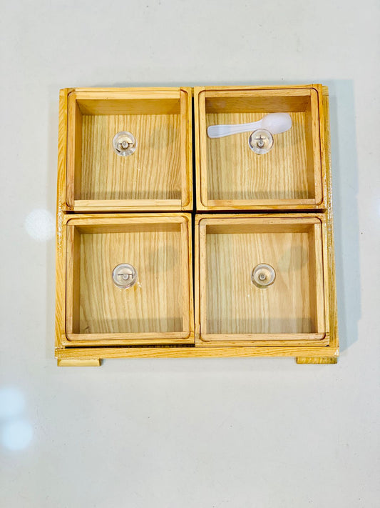 4 Grid Wooden Storage Box With Lid