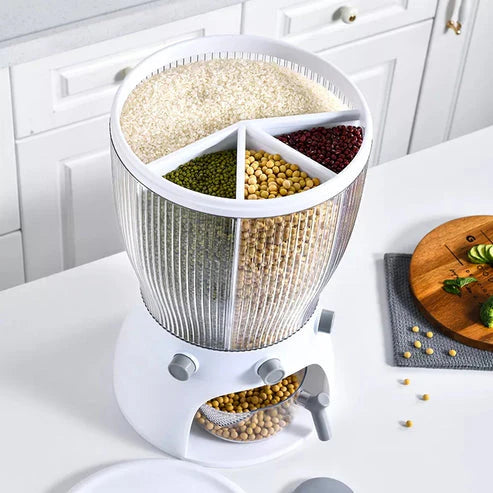 ROTATING MULTIPURPOSE 4 PORTIONS DISPENSER FOR RICE , CEREAL , LENTILS ETC
