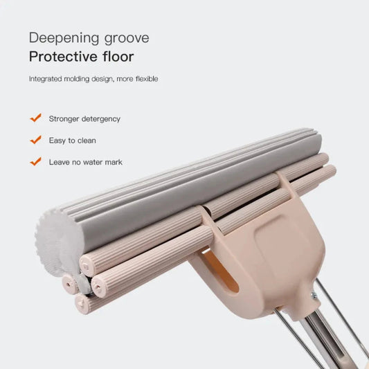 Dual-Roller PVA Sponge Mop with Telescopic Handle – Super Absorbent Indoor Floor Cleaner