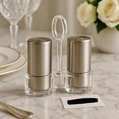 Stainless Steel Salt and Pepper Shakers With Acrylic Stand
