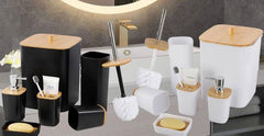 7-piece bamboo bathroom accessory set – stylish & organized.