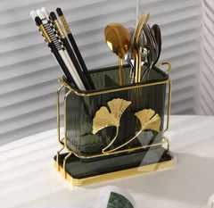 Acrylic Gold Design Cutlery Holder