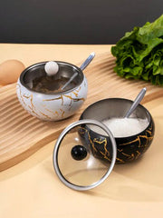 Stainless steel seasoning jar with spoon