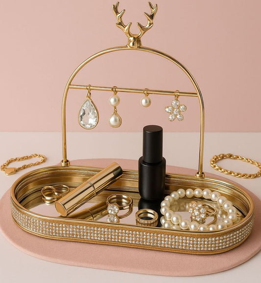 Elegant Golden Multi-Tier Jewelry Stand & Organizer — Rings, Earrings & Bracelets Display