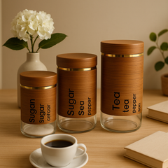 3PCs Airtight Glass Storage Jar Set with Wooden Lid