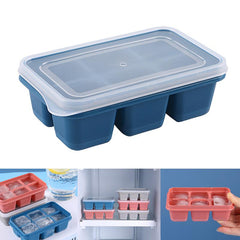 Pack of 3 Six Grid Silicone Ice Cube Tray With Plastic Lid