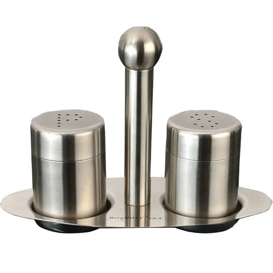 Stainless Steel Salt And Pepper Shakers With Stainless Steel Holder