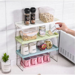 Folding Kitchen Organizer Cabinet Shelf – 1-Tier Jar Rack & Cupboard Storage Support