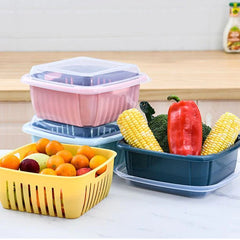 Double Layer Drain Basket with Lid – 2-in-1 Fruit & Vegetable Colander Set