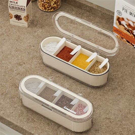 4 Compartments Spice Box With Spoons And Transparent Lid