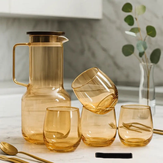 Amber Luxe 7-Piece Glassware Set - 1 Jug and 6 Glasses