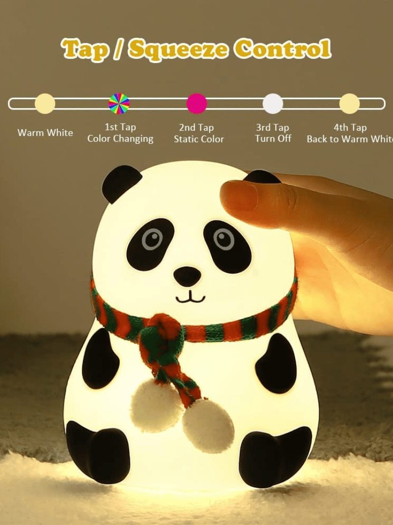Big Cute Panda Silicone Touch Night Light | 7-Color LED USB Rechargeable Nursery Lamp