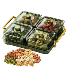 4 Grid Serving Tray with Removable Compartments, Lid & Handle