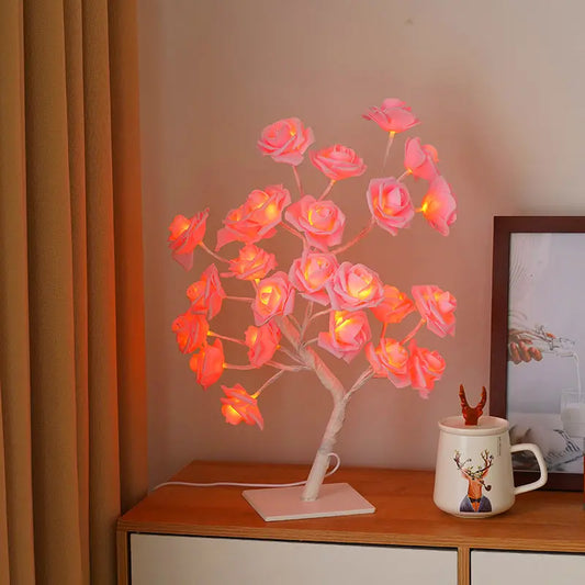 LED Rose Tree Night Light – Pink