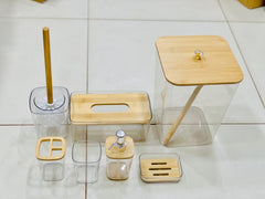 7-piece bamboo bathroom accessory set – stylish & organized.