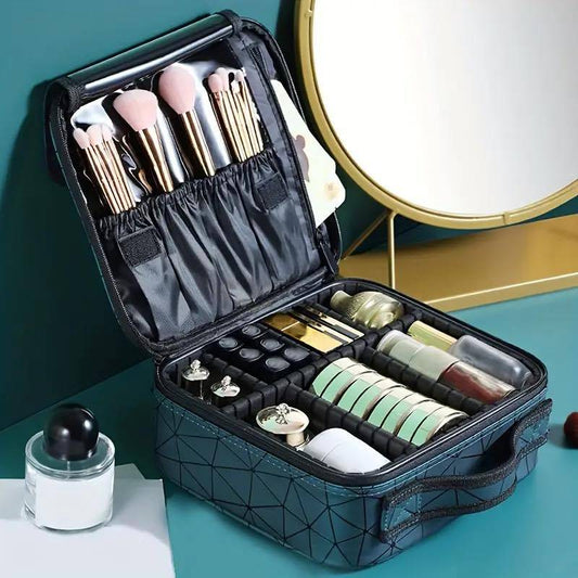 PRINTED MAKEUP ORGANIZER TRAVELLING BAG WITH ADJUSTABLE COMPARTMENTS (Large Size)
